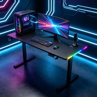 Escritorio Eléctrico Inteligente para Juegos, Mesa de Computadora Ajustable en Altura con Iluminación RGB en los Bordes