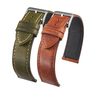 Low MOQ High Quality Stainless Steel Clasp Italian Leather Watch Strap 18mm 20mm 22mm Handmade Belt