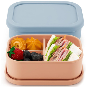 Boîte à lunch personnalisée en silicone de qualité alimentaire à 2/3 compartiments avec couvercle étanche, passe au micro-ondes et au lave-vaisselle, service OEM/ODM - Product Image 3