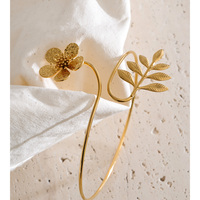 JINYOU 5740 Bracelet de bras supérieur ajustable en acier inoxydable doré, motif floral botanique romantique, style manchette audacieuse