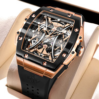 OUPINKE 3215 Montre mécanique automatique à remontage automatique, squelette personnalisé OEM, acier inoxydable, tourbillon, multifonctionnelle, lumineuse, tendance, pour homme