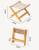 Tabouret en bois portable pour l'extérieur, chaise en bois avec surface de siège en toile, tabouret pliant léger pour le camping