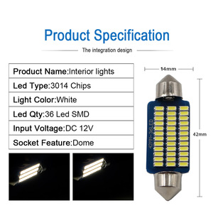 Lumière de toit LED pour voiture, double pointe, 3014, 31/36/39/42mm, C5W, lampe de lecture, éclairage intérieur adaptable. - Product Image 2