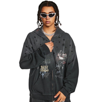 Sweat à capuche surdimensionné personnalisé pour homme, 410g, style vintage délavé, avec fermeture éclair et motif graffiti