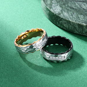 Alin 316L Edelstahl <span class=keywords><strong>Ring</strong></span> Personal isierte Anpassung Wave Edge Gold Schwarz Zirkon Herren Trau ringe - Product Image 5