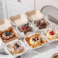 Wegwerp 6 inch witte bagasse suikerriet voedselverpakking clamshell hamburgerdozen voor dessert, cake, fruitsalade, afhaalmaaltijden
