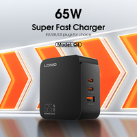 Chargeur secteur LDNIO Q4 PD 65W avec port USB Type C, charge rapide, adaptateur secteur pour prise US, EU, UK