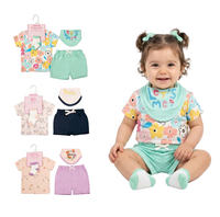 Ensemble de vêtements pour bébé unisexe Bulala, 4 pièces, coton, imprimé animal, t-shirt à manches courtes, bavoir, body pour bébé, respirant