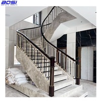 BOSI Nouvelle Rampe d'escalier intérieure de style chinois en aluminium et acier inoxydable avec balustrade supérieure en bois massif pour balcon et terrasse