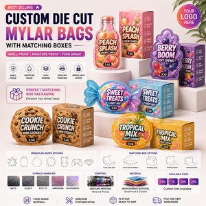 Wholesale Custom Printed Mylar <b>Bags</b> Irregular Shape Durable Holographic <b>Zip</b> Lock <b>Bag</b> Custom Die Cut Mylar <b>Bags</b> With Box - Product Image 1