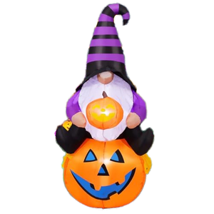 Gnome gonflable d'Halloween personnalisé de 1,5 m pour enfant, citrouille en polyester, décoration de fête intérieure/extérieure avec LED intégrées pour jardin et pelouse - Product Image 1