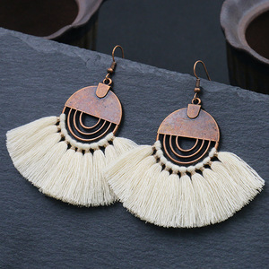 Bohemian Tassel <b>Drop</b> Earrings For Women Antique <b>Bronze</b> Plated Alloy Fan Shape Party Jewelry Fashion Earrings - Product Image 3