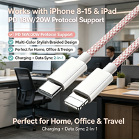 Câble tressé USB-C vers Lightning 20W PD à charge rapide, 1m, 4 couleurs, en nylon TPE pour iPhone iPad, charge 480 Mbps + synchronisation des données 2-en-1
