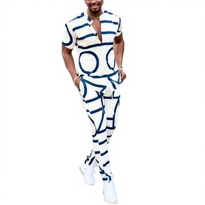 Ensemble deux pièces décontracté pour <span class=keywords><strong>homme</strong></span> : <span class=keywords><strong>chemise</strong></span> rayée imprimée et pantalon – Bestseller Europe et États-Unis – Vêtements transfrontaliers pour l'été - Product Image 1