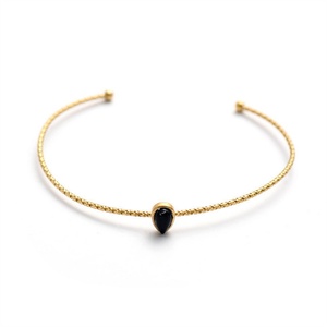 Bracelet simple en forme de C en acier inoxydable plaqué or 14 carats avec pierre turquoise, bijoux pour femmes, bracelets et joncs - Product Image 3