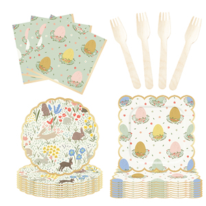DAMAI New Gold and Green Theme Wave Lace <b>Easter</b> Bunny and Egg-themed Disposable Paper Plate Set for <b>Easter</b> Celebrations - Product Image 3