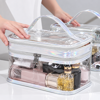 Pochette de maquillage transparente en PVC double couche personnalisée, imperméable, grande trousse de toilette de voyage, trousse de beauté