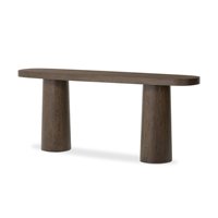 Table console ovale à bords arrondis en bois massif, design minimaliste de luxe, artisanale, durable, pour salon, design Wabi Sabi