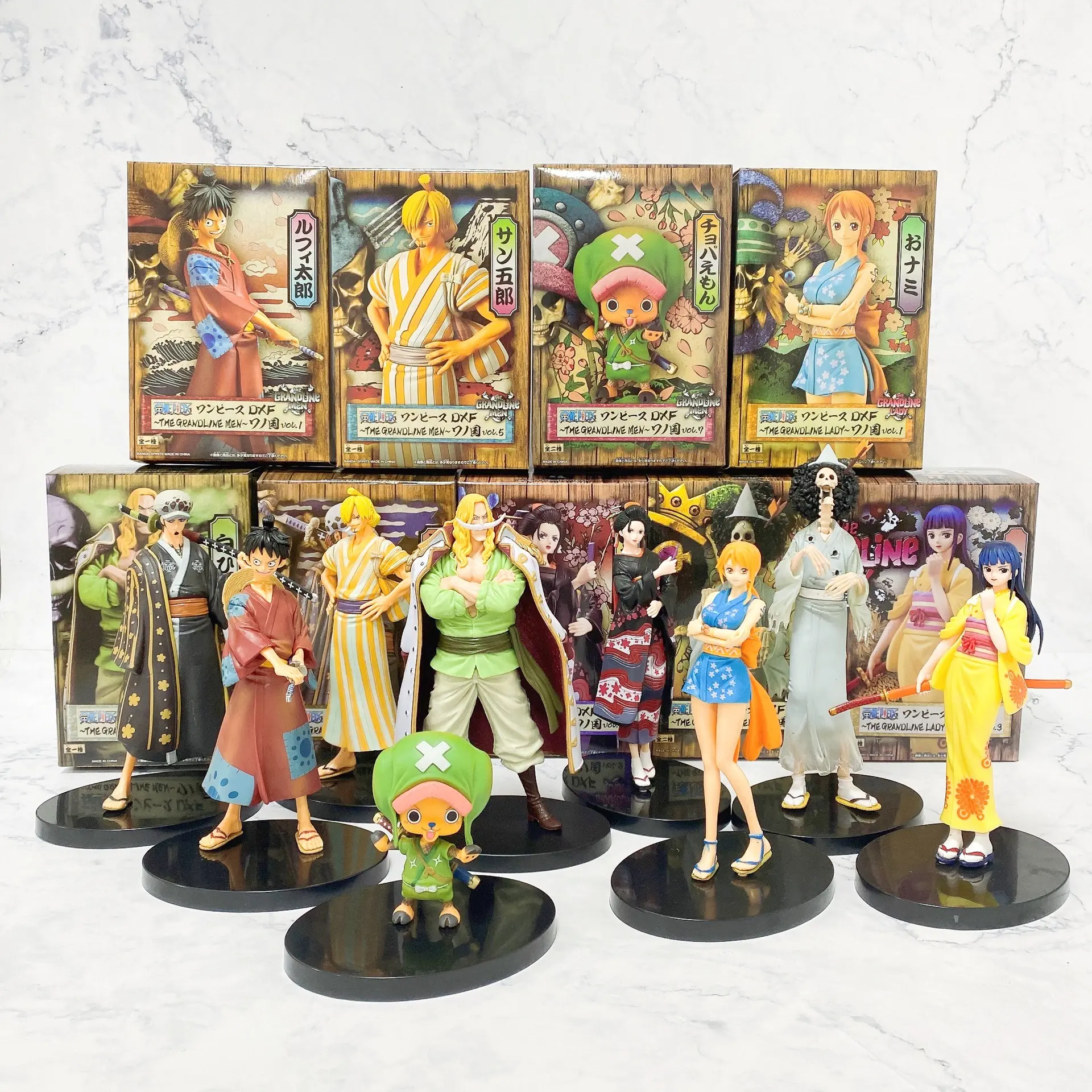 Wholesale 9 Styles DXF One Piece Figure Luffy Zoro Trafalgar Law Pvc Anime Action Figure with Color Box