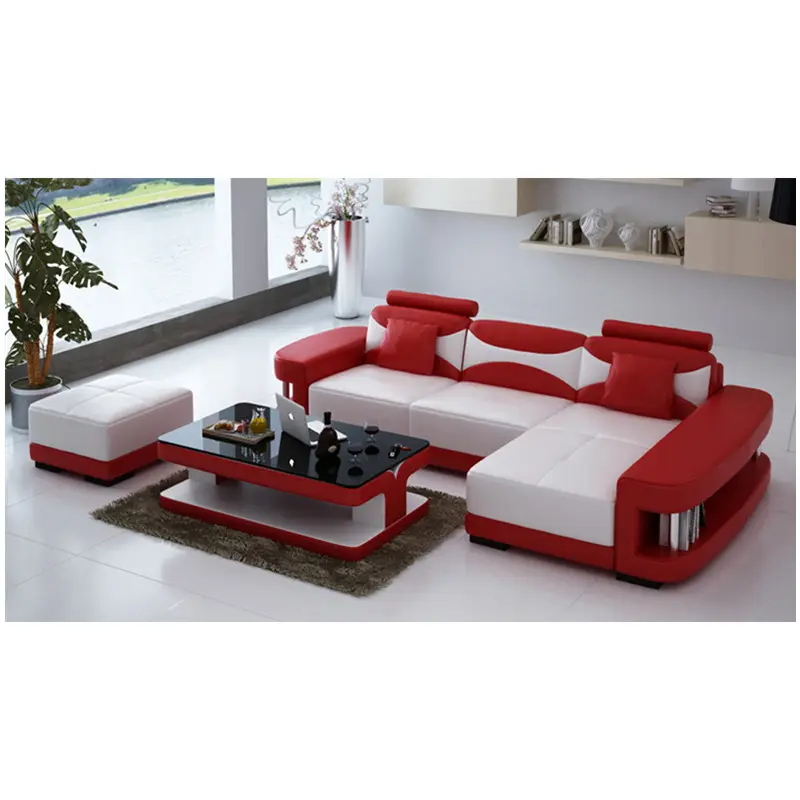Simple moderno en forma de L sofá conjunto diseños sofá-cama de cuero sofás seccionales para muebles de sala