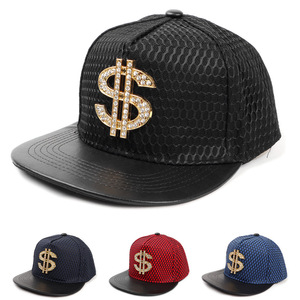 Casquette snapback en tissu mesh avec strass en forme de dollar, unisexe, décontractée - Product Image 1