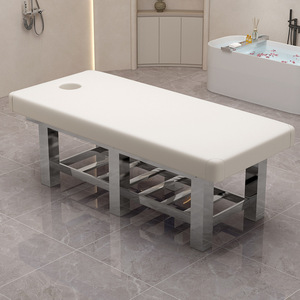 Table de massage grise avec cadre en acier inoxydable, canapé de thérapie avec appui-tête pour spa et salon - Product Image 3