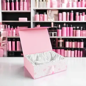 皇冠赢磁性礼品装运盒粉色护肤包装奢华美容丝质布内礼品化妆品纸盒