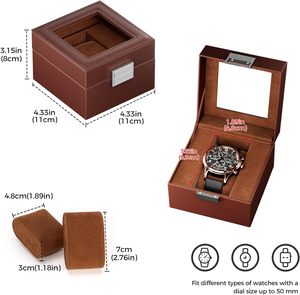 Boîte à montres 1 emplacement - Présentoir à montres - Convient aux hommes et aux femmes - Coussin amovible - Couvercle transparent - Support de rangement pour montres - Product Image 5