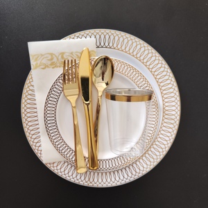Ensembles de vaisselle, assiettes avec couverts, vaisselle jetable en plastique pour fête de mariage - Product Image 4