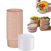 Bol à salade à emporter de qualité alimentaire recouvert d'un couvercle Pla Récipients alimentaires écologiques de 900ml Bol en papier kraft jetable avec couvercles