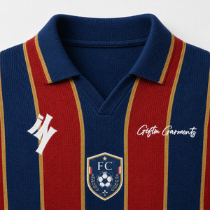 Retro Vertical Stripe Knit Polo Collar <b>Shirt</b> Men's Vintage Football Style Short Sleeve Pullover Sweater - Product Image 5