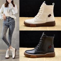 Bottes en cuir de vachette tendance 2024, bottes plates décontractées courtes pour femmes