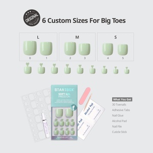 Faux ongles carrés courts en gel souple, 30 pièces, couleur unie vert pastel, à presser, pour les orteils et les doigts des mains, vente en gros - Product Image 2