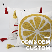 Housse de coussin brodée au motif citron d'été avec pompons, style bohème, pour canapé, décoration intérieure, vente en gros