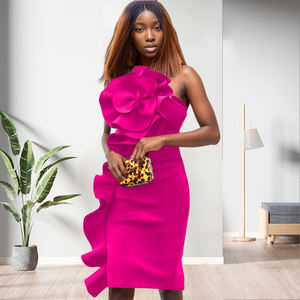 Nuevo Diseño de Ropa para Mujer, Vestido Elegante sin Mangas, con Hombros Descubiertos, Ajustado al Cuerpo, Talla Grande, con Volantes - Product Image 3