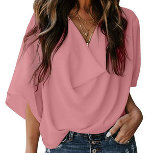 Vendita calda estiva nuove camicie in Chiffon a maniche corte da <span class=keywords><strong>donna</strong></span> con scollo a V Casual top e <span class=keywords><strong>camicette</strong></span> da <span class=keywords><strong>donna</strong></span> - Product Image 3