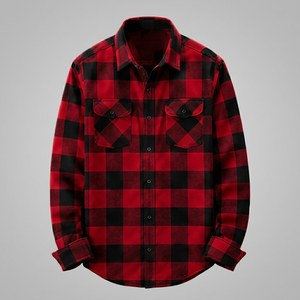 Camisa de Franela a Cuadros de Manga Larga para Hombre, de Alta Calidad, Corte Regular, Informal, de Algodón, con Botones - Product Image 1