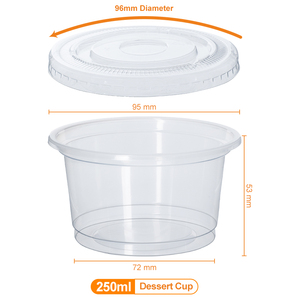 Contenants ronds jetables en <span class=keywords><strong>plastique</strong></span> PP pour pâtisseries, yaourts, salades, coupes à dessert avec couvercles en dôme ou en plat - Product Image 5