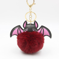 Porte-clés pelucheux en PU avec motif de chauve-souris foncée, en peluche et pompon, accessoires mignons et adorables, pendentif pour sac, cadeaux pour enfants