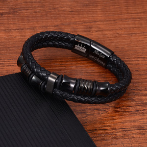 Double Layer <b>Leather</b> Men's <b>Bracelet</b> Cowhide Woven Handmade Bangle Jewelry Gift For Him - Product Image 1