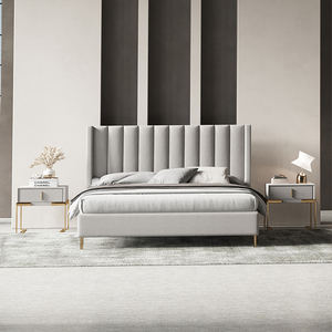 Lits modernes en bois MDF avec cadre en velours, taille king et <span class=keywords><strong>queen</strong></span>, avec matelas à ressorts, table de chevet pour les personnes âgées, prix d'hôtel bon marché - Product Image 4