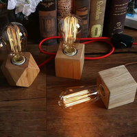 Portalámparas E27 con enchufe abierto, lámparas de mesa para cabecero de dormitorio, accesorios creativos de iluminación de cable LED, madera maciza
