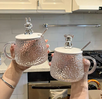 Tasse Ourson Premium avec Couvercle et Cuillère en Verre Résistant à la Chaleur pour Bureau ou Fête, Design Classique