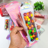 Aluminium folie wieder versch ließbare Regenbogen Holo graphic Ziplock Plastiktüten lang für Make-up Pinsel Stift Lippen Wimpern Schmuck Halskette Süßigkeiten