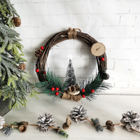 Karangan Bunga Kerucut Pinus Mini Buatan Tangan untuk Natal - Bahan Plastik yang Dapat Disesuaikan, Dekorasi Natal Luar Ruangan untuk Pintu Depan