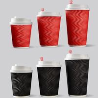 Impression en gros 8oz gobelets en papier jetables ondulation pour fêtes murales gobelets en papier personnalisés pour café chaud avec couvercle