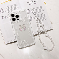 Coque de téléphone transparente avec nœud et bracelet en forme de cœur pour iPhone X XS XR XS MAX 11 12 13 14 Plus 15 16 Pro Max
