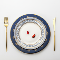 Service de table de luxe en porcelaine fine, style européen, avec incrustations dorées, assiettes à steak et soucoupes en céramique émaillée