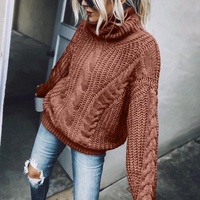 Pull-over col roulé uni pour femme, 100 % coton, tricoté à la machine, anti-boulochage, 280 grammes, style coréen, hiver