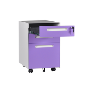 Nhà Máy Màu Tím Nhỏ Nhân Viên Khóa 3 Ngăn Kéo Di Động Bệ Lưu Trữ Đồ Nội Thất Văn Phòng Kim Loại Thép Di Chuyển Tập Tin Tủ - Product Image 3
